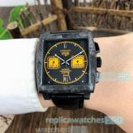 Clone Tag Heuer Monaco Yellow Dial Black carbon fiber Bezel Watch